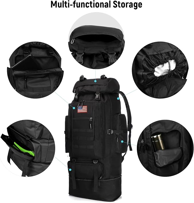 JUMAHE 100L Hiking Backpack for Men - Rucksack Molle Military Tactical Waterproof Lightweight Camping Backpack 3 Day Assault Pack for Travel, Climbing, Backpacking