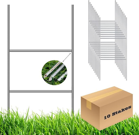 10 Pack H Frame Wire Stakes 20 x10 inch 9 Gauge Galvanized Wire -Yard Sign Stakes Fit for 4mm, 5mm Corrugated Signs, Heavy Duty Metal Step Stakes