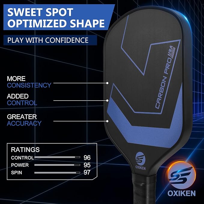 OXIKEN 16 mm Pickleball Paddles 2026 USAPA Approved T700 Carbon Fiber Pickle Paddle (CFS), High Grit & Spin, Honeycomb Core, 5.5” Elongated Handle, Anti Slip Sweat Absorbing Grip with Cover Case