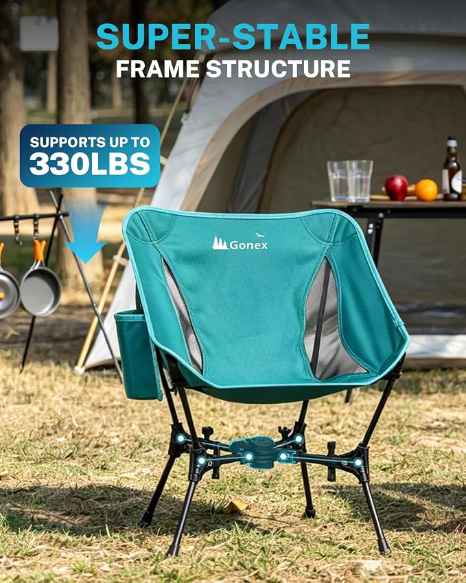 Gonex Portable Camping Chair, The 5th Gen Ultralight Compact Backpacking Foldable Lightweight Folding Chair for Outdoor Camp Hiking Beach Picnic Concert, Supports 330lbs (Lake Green, 1 PCS)