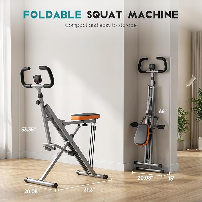 Simple Deluxe Squat Machine, 2 in 1 Squat Rowing Machine, Adjustable Resistance & 330LB Weight Capacity, Foldable Home Exercise Equipment, Glute& Leg Trainer Machine