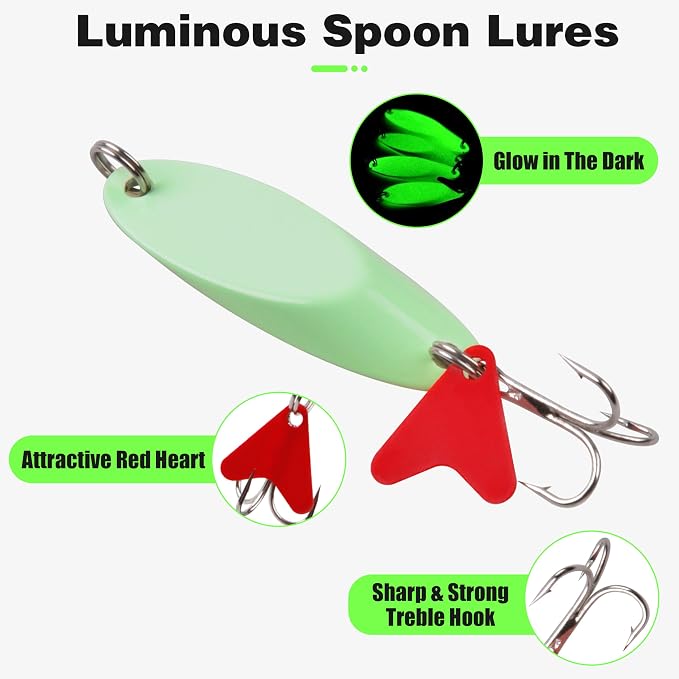Fishing Spoons Lures, 8/10pcs Trout Spoon Lures Kit 1/5oz-2oz Hard Metal Spinner Baits for Salmon Bass Trout Pike Crappie Walleye Saltwater Freshwater Fishing Gear