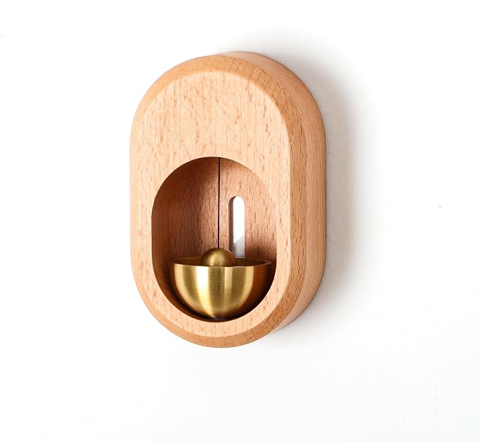 Shopkeepers Bell - Magnetic Attached Doorbell for Door Opening - Unique Office Ornament and Hanging Decoration for Business Entrance, Fridge Sticker and Barn Door (Clock-Shaped-Beechwood)