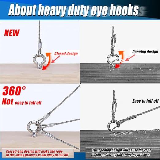 OHIYO 6.3 Inch Heavy Duty Eye Hooks M10 Self Tapping Eyelet Screw Load Capacity 850LBS Heavy Duty Screw in Eye Hooks for Hammock Stand, Swing Chair, Yoga, Heavy Indoor & Outdoor Uses (4Pack- M10)