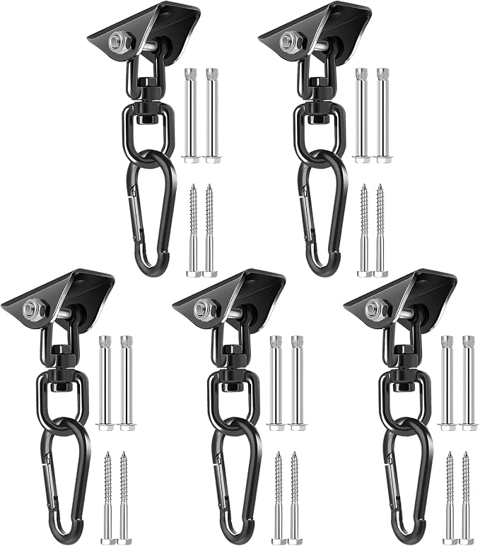 Hammock Hanging Kit, 360° Rotating Heavy Duty Swing Chair Hook 1200 lbs Capacity, Ceiling Mount Hammock Chair Hardware with Carabiner for Indoor Outdoor Yoga, Tree, Porch, Seat, Home Gym