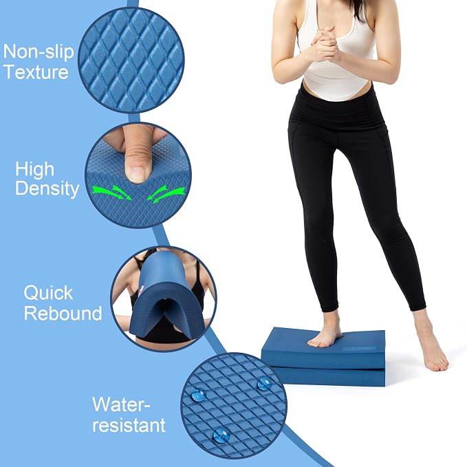 StrongTek Balance Bundle – 2 Foam Pads + Hedgehog Pods & Wobble Cushion for Physical Therapy & Core Training