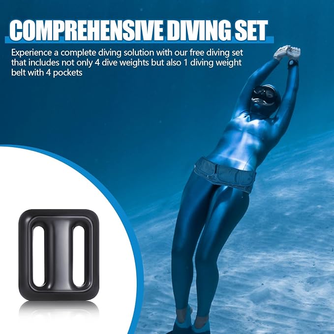 Tellegloww 4 Pcs 2.2 lb Dive Weights Belt for Scuba with 4 Pocket Zippered Scuba Weight Belt with Metal Quick Release Buckle Coated Dive Weights for Free Diving Spear Fishing Fit for Waist 32" to 52"