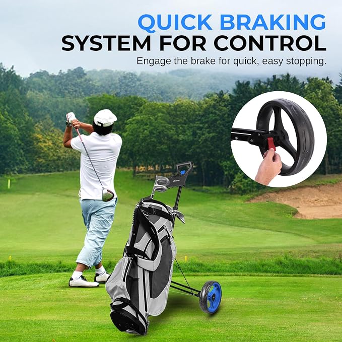 SereneLife Golf Push Pull Cart – Lightweight, Foldable, Bag Holder with Adjustable Handle, Caddy Accessories, Compact Folding Golf Trolley for Travel