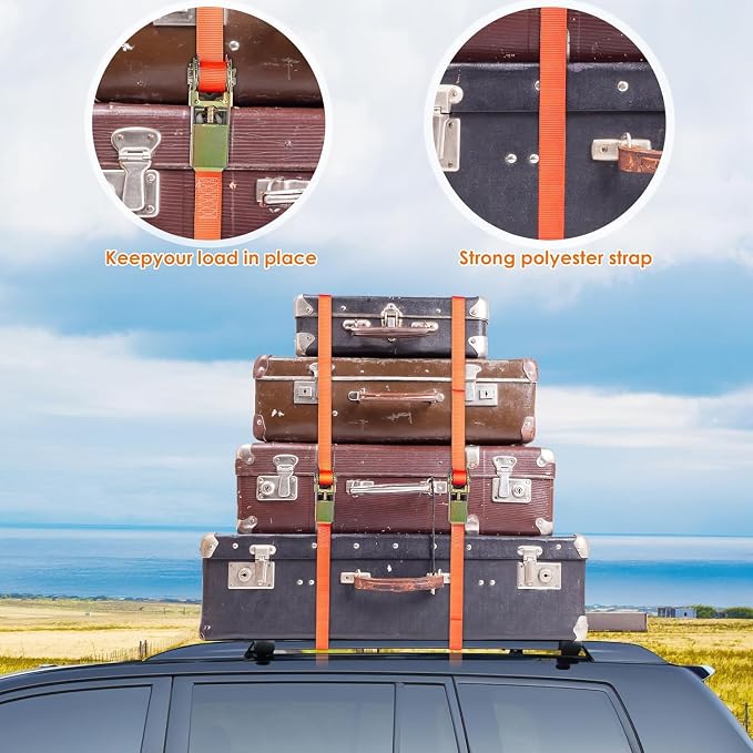 TLGREEN 10 Pcs 1" x 20' Ratchet Staps, Luggage Tie Down Strap, No Hook, Ratchet Strap Heavy Duty,1760 Break Strength Endless Ratchet Straps, Tie-Down Straps for Motorcycles, Trailer, Kayak, Orange