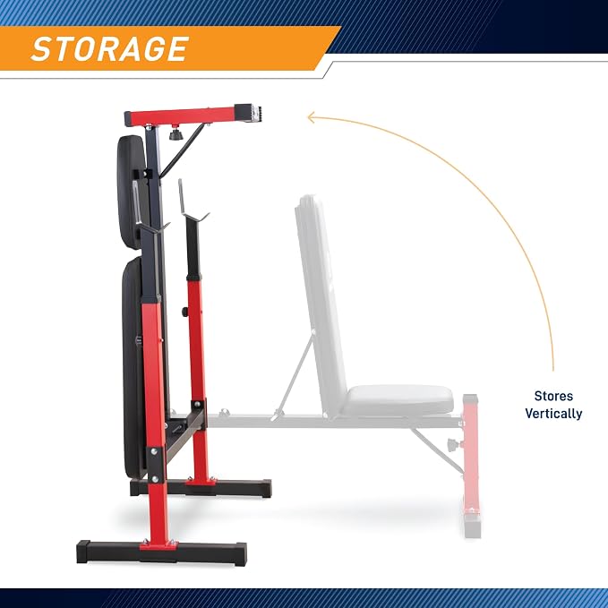 Marcy Deluxe Olympic Weight Bench with Adjustable Back & Bar Catch & Optional Arm Curl, Leg Developer, Lat Tower Attachments (Sold Separately), Personal Home Gym for Strength Training, Weightlifting
