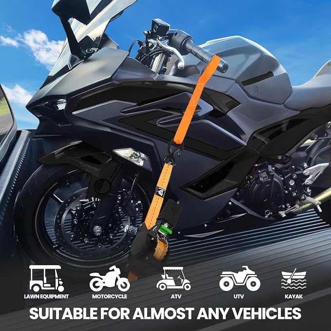 Retractable Ratchet Straps(4 Pack) - 1in x 10ft Self Retracting Ratchet Straps with Soft Loops, 1,500 lbs Break Strength Retractable Tie Down Straps, Easy Retract for Motorcyle, Cargo, Truck, Trailer