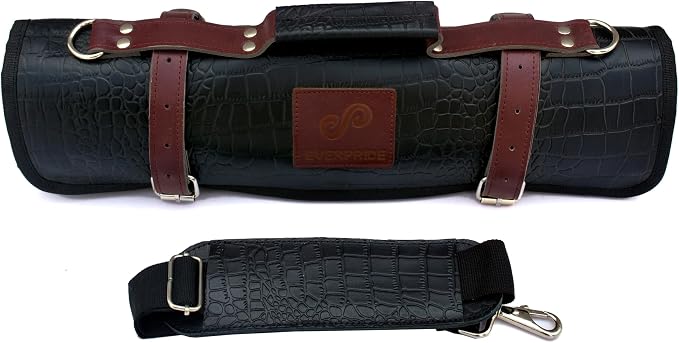 EVERPRIDE Gorgeous Leather Croc Pattern Premium Leather Chef Knife Roll Bag. Professional Grade Lovely Gift for Chefs Hunting Knives and Home Storage