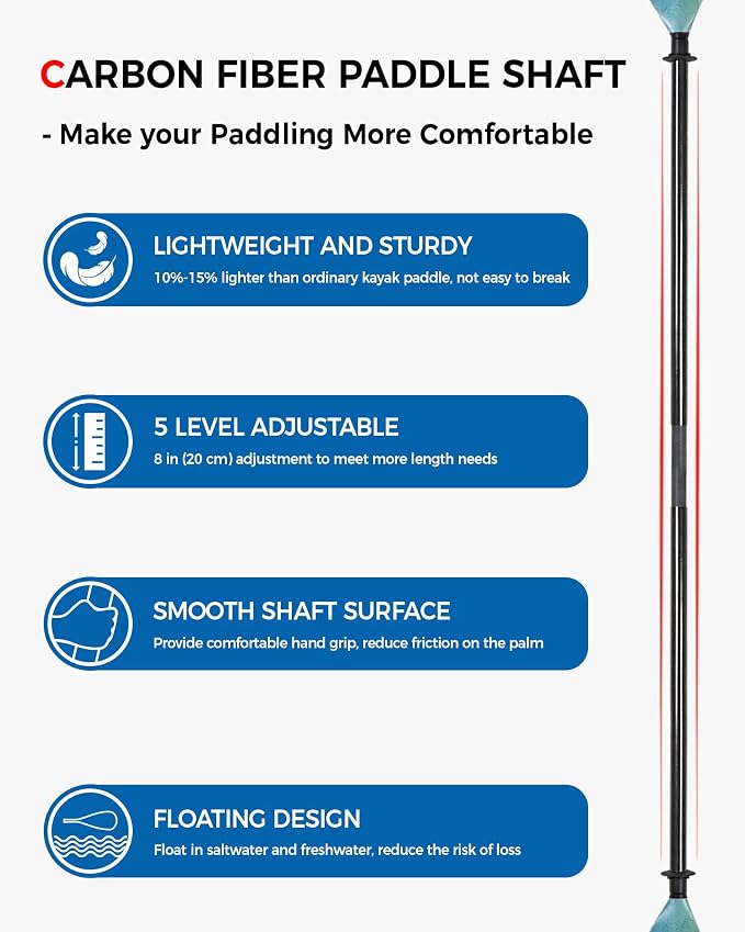 Kayak Paddle Carbon Fiber Shaft and Reinforced Nylon Blade, Adjustable Kayaking Oars, 3 Piece, 230-250 cm/90-98 Inches,210-230 cm/82-90 inches