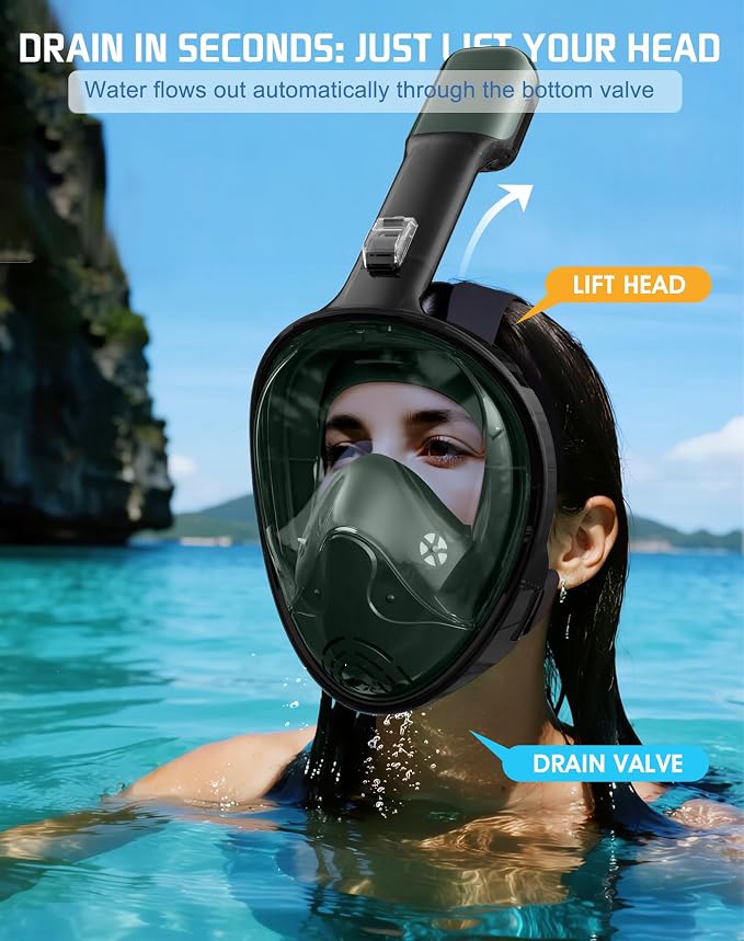 Greatever Full Face Snorkel Mask, Snorkeling Gear for Adults with Latest Dry Top Breathing System and Detachable Camera Mount, Foldable Snorkel Mask Adult, Snorkels Anti-Fog & Anti-Leak