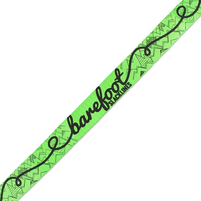Barefoot Slackline Kit 60ft (18m) Complete Set Including, Ratchet, Training Line, Bark Protectors & Instructions! Designed for Both Kids & Adults - 3 Colors Available (Neon Green)