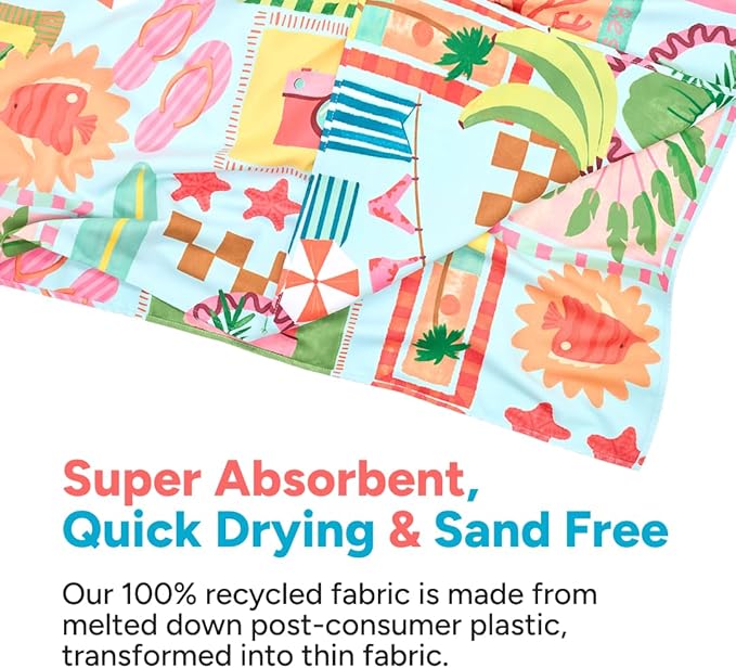 Dock & Bay Beach Towel - Quick Dry, Sand Free - Compact, Lightweight - 100% Recycled - Includes Bag - Wish You were Here - Extra Large (200x90cm, 78x35)