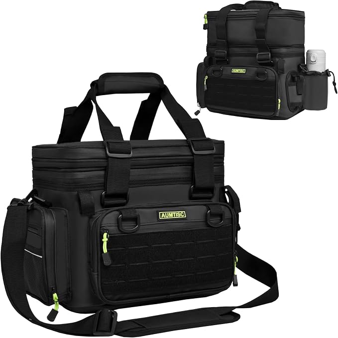 AUMTISC Fishing Tackle Bags for 3500/3600 Trays, Expandable Tackle Box Organizer Gear Storage Bag, with Rod Holders, Detachable Shoulder Strap, Freshwater or Saltwater Fishing Accessories Bags