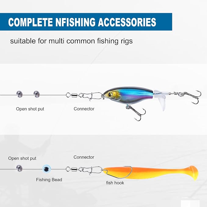100 Pcs Fishing Lures Ploppers Equipment Tackle Gear Box for Bass, Floating Rotating Tail, Hard Fish Kit with Soft Lure,Hooks, Accessories Tools,Plastic Bait, Swimbait