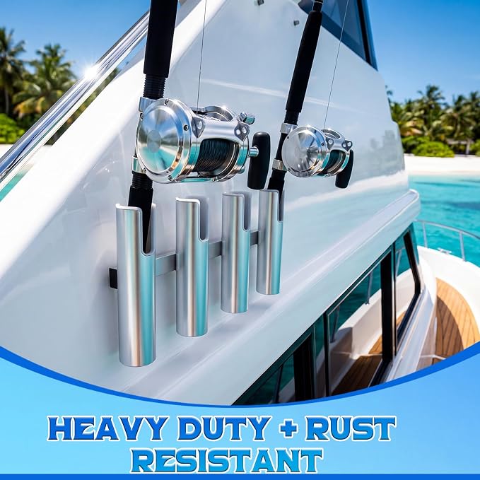 Vinsot Aluminium Fishing Rod Holders for Boat, 4 Tubes Wall-Mounted 17.13" Fishing Pole Rack with Screws for Marine Garage Storage Kayak