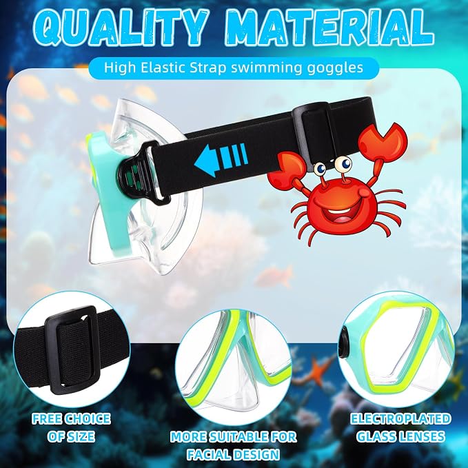 Fabbay 6 Pcs Adult Youth Swim Goggles with Nose Cover Elastic Strap Anti Fog Waterproof Snorkel Wide View Diving Swim Mask