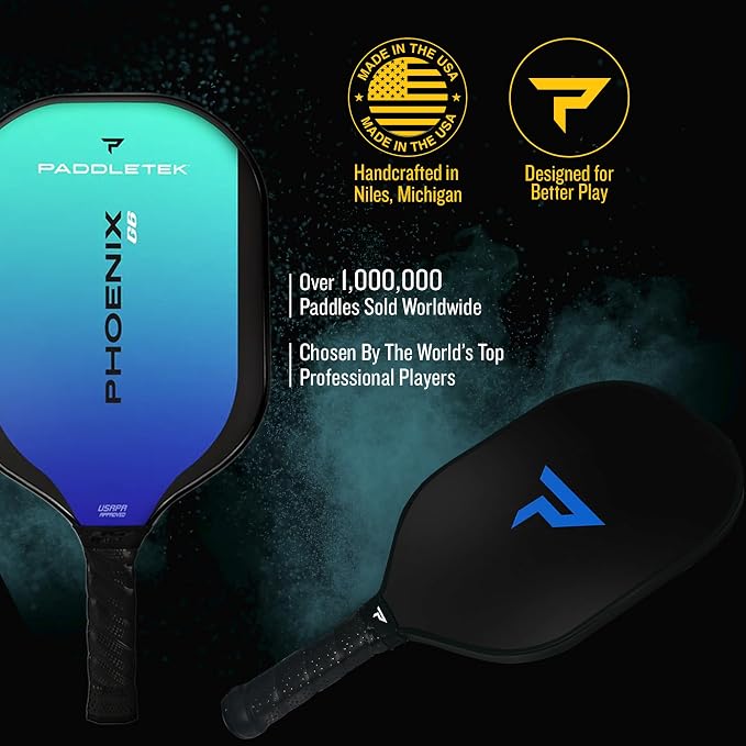 Paddletek Phoenix G6 Pickleball Paddle | Professional Pickleball Paddles with Honeycomb Core, Polycarbonate Surface, Graphite PolyCore & High Tack Performance Grip | USAPA Approved
