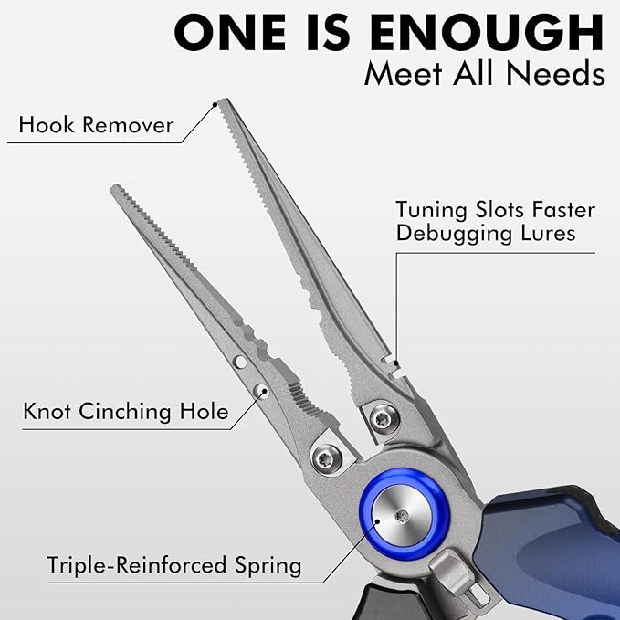 TRUSCEND Easy Use Lockable Fishing Pliers with Tungsten Carbide Cutter, Innovative Ergonomic Handy Handle, Saltwater Corrosion Resistant Teflon Coated Fishing Tool, Light Multi-Function Fishing Gear