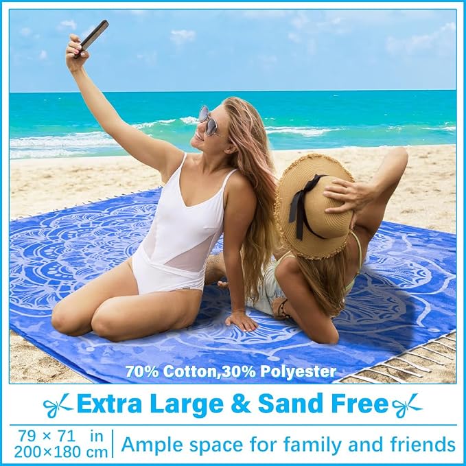 Vikumond Oversized Turkish Beach Towel Blanket XXL Cotton Sandproof Towels Boho Woven Extra Large Big Sand Free Giant Throw Blankets Huge Quilt XL Picnic Camping Necessities Cloud for Adult Gifts