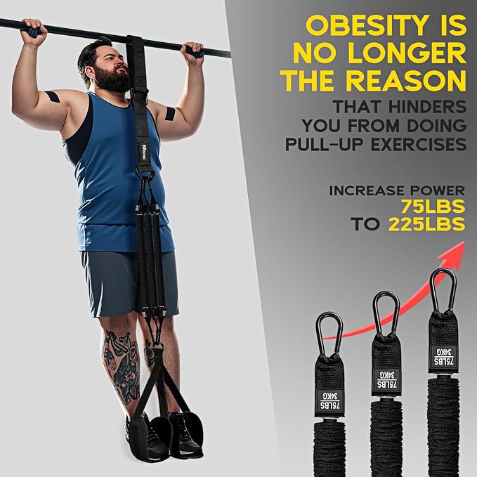 HOXWC Pull Up Assistance Bands, Adjustable Heavy Duty Resistance Band for Pull Up, 3 Pull Up Bands, Comfortable Fabric Feet/Knee Rest, Assistance Bands for Pull-Up, Home Fitness, Body Stretching