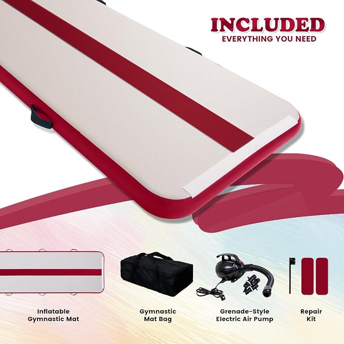 Tuxedo Sailor Inflatable Gymnastics Mat with Electric Pump, Storage Bag, Repair Kit–Air Mat for Home Training, Cheerleading, Yoga
