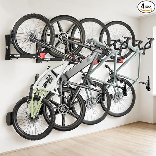 Favoto Swivel Bike Wall Mount 4-Pack, Space-Saving Garage Bike Rack System for Home & Shed, Fits up to 29" Wheels 2.4" Tires, Each Holds 77 lbs