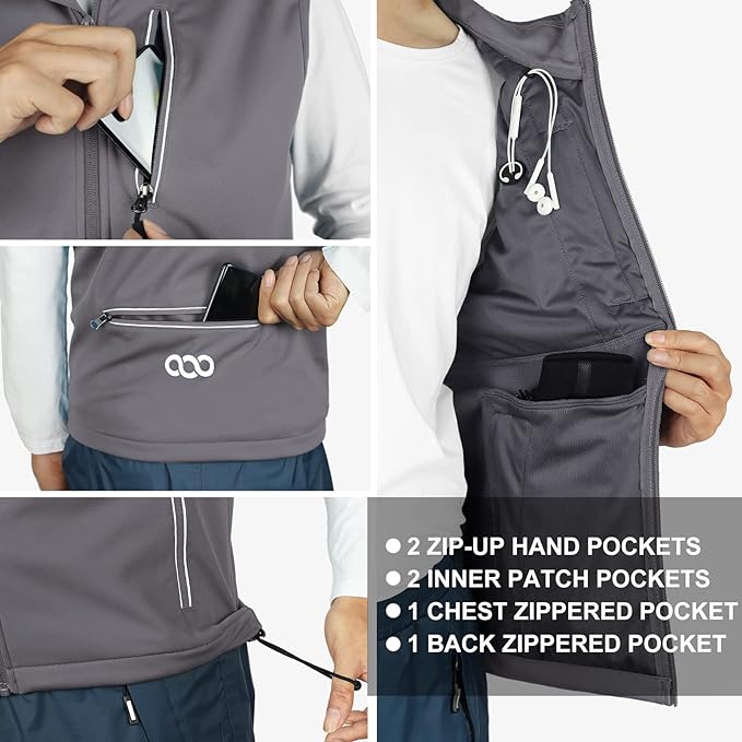 33,000ft Men's Windproof Lightweight Golf Vest Outerwear with Pockets, Softshell Sleeveless Jacket for Running Hiking Sports