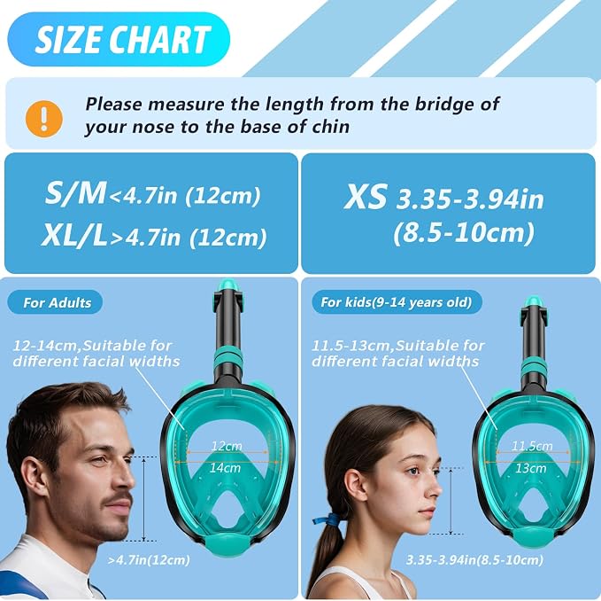 Greatever G2 Adults Kids Full Face Snorkel Mask 2 Pcs,Snorkeling Gear with Latest Dry Top System,Foldable 180 Degree Panoramic View,Safe Breathing,Anti-Leak&Anti-Fog Snorkeling Mask with Camera Mount