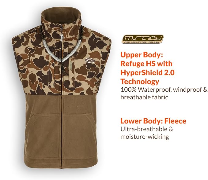 Drake Waterfowl Men's MST Eqwader Waterproof Windproof Hunting Vest | Breathable Moisture-Wicking Material, Fleece Lining, Taped Seams, Zippered Pockets