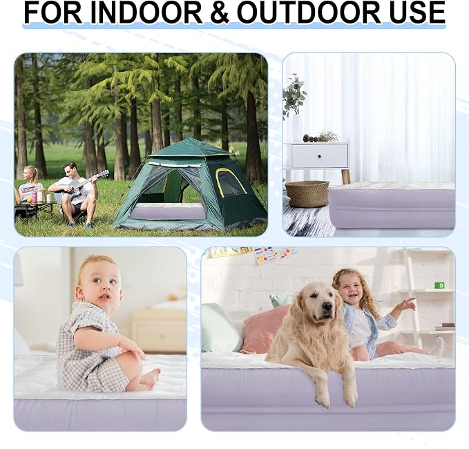Queen Size Air Mattress with Built in Pump, 18'' Raised Blow Up Bed Inflatable Mattress for Camping & Travel, 3-Minute Quick Inflation/Deflation,Thick Velvet Texture Waterproof,18'' Purple