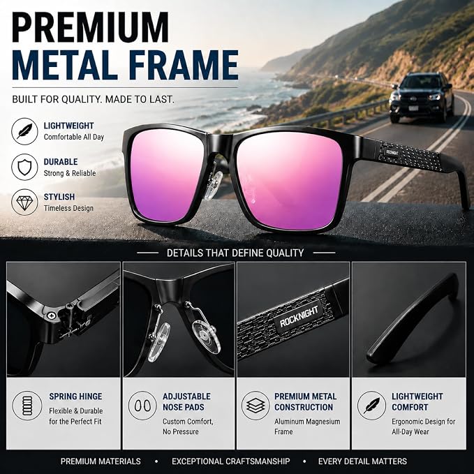 ROCKNIGHT Polarized Driving Sunglasses with Spring Hinges