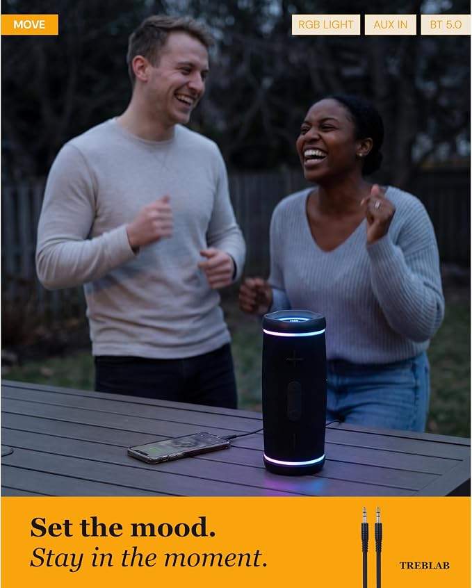 TREBLAB HD77 – Waterproof Bluetooth Speaker, 30W Loud 360° Sound, Deep Bass, IPX7, TWS Pairing, RGB Lights, 20H Battery, Portable Wireless Speaker for Outdoor, Beach, Camping, Party, Travel