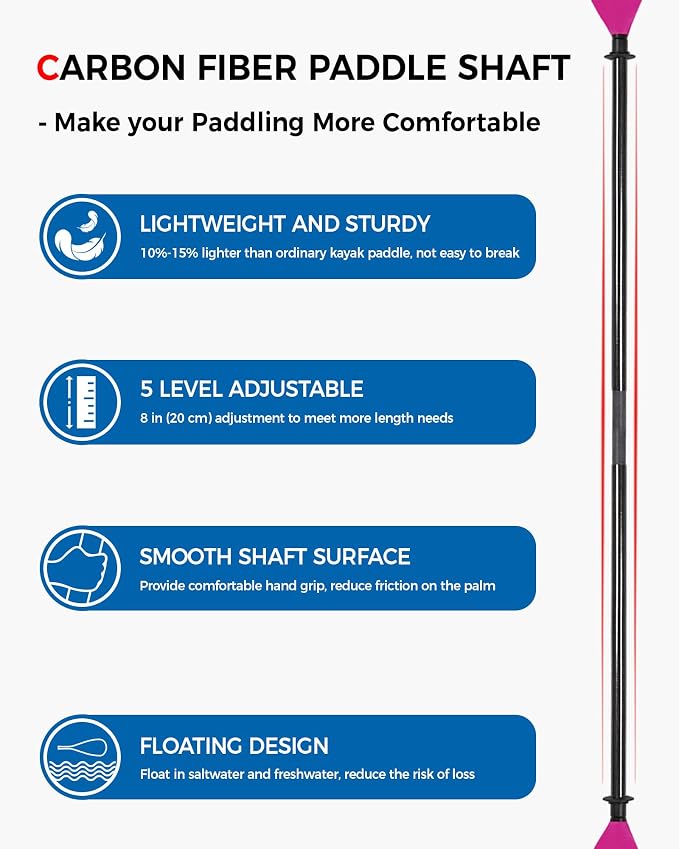 Kayak Paddle Carbon Fiber Shaft and Reinforced Nylon Blade, Adjustable Kayaking Oars, 3 Piece, 230-250 cm/90-98 Inches,210-230 cm/82-90 inches