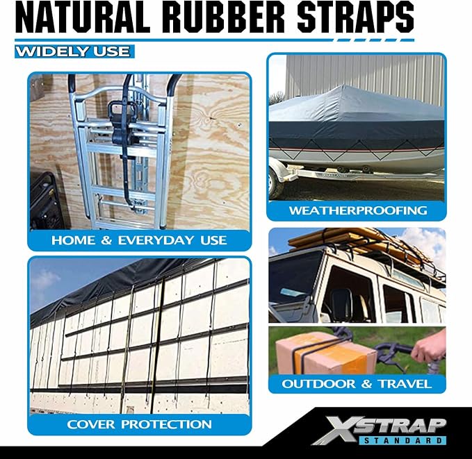 XSTRAP STANDARD 20 Pack 15'' Adjustable Rubber Tarp Straps, EPDM Bungee Cords with Hooks, Ideal for Securing Tarps, Canvases, Flatbed Trailers