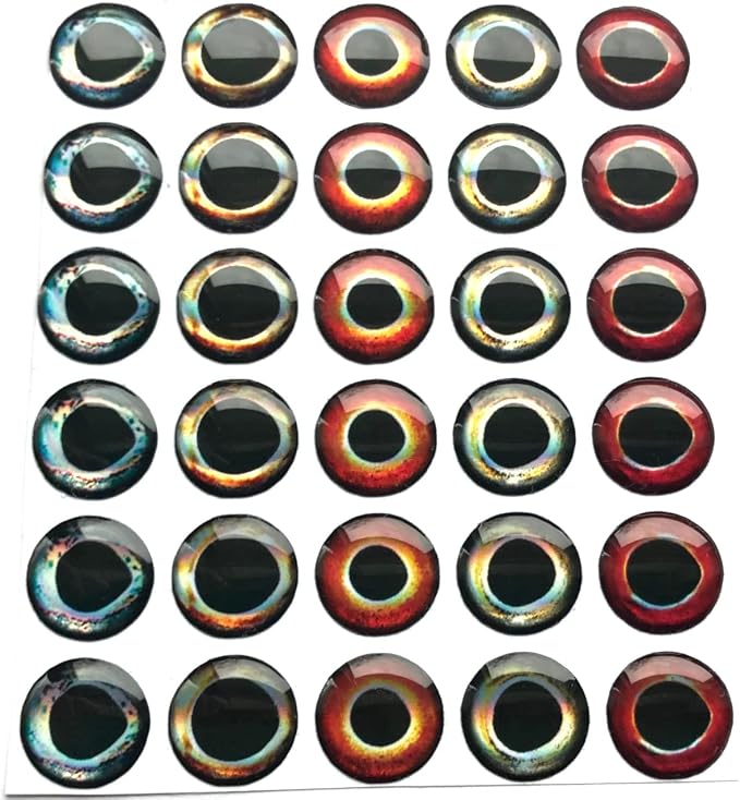 Brule 3-D Holographic Epoxy Fish Eyes (5mm-20mm) 60 Pack, Handpoured, Fishing Fly Tying Lures DIY Crafts