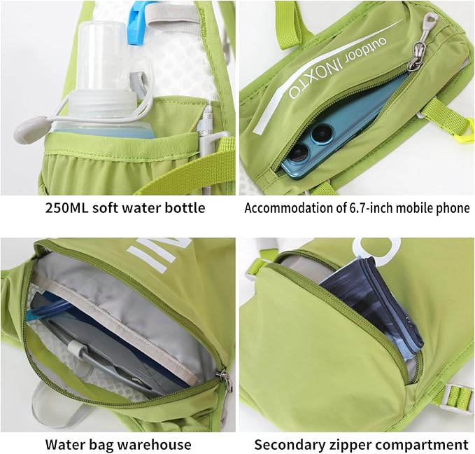 INOXTO Running Hydration Vest Backpack,Lightweight Insulated Pack with 1.5L Water Bladder Bag Daypack for Hiking Trail Running Cycling Race Marathon for Women Men (Fruit Green)