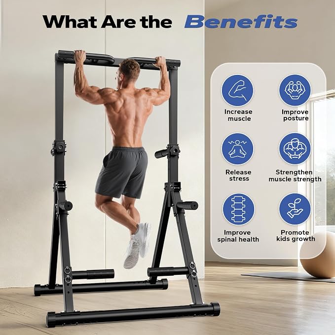 Foldable Pull Up Bar Free Standing, Strength Training Pull-up Bars Adjustable Pull Up Station, Power Tower Pull Up Bar MultiFunction Pull Up Dip Station Workout Equipment For Home Gym Support 480 LBS