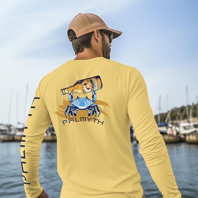 Palmyth Fishing Shirts for Men Long Sleeve UPF 50+ T Shirt Sun Protection | Quick Dry, Sun Protection, Myth-Cool Fabric, Fish Print, Moisture Wicking, Stretchy, Breathable, Fishing,Boating,Outdoor Wear