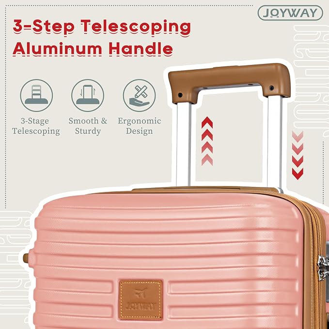 Joyway Expandable Luggage Sets 5 Piece, Lightweight Hard Shell Travel Suitcase Set with Spinner Wheels and TSA Lock (5 piece set，Pink)