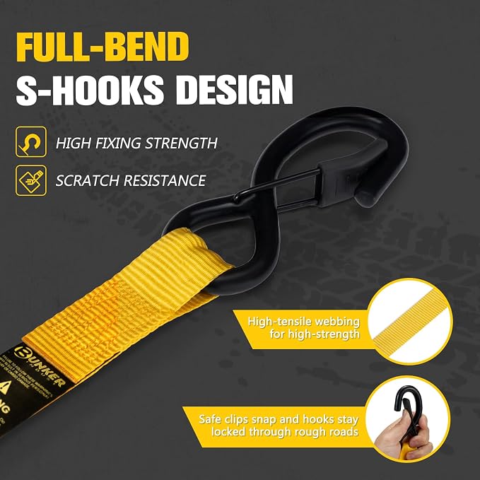 BUNKER INDUST Retractable Ratchet Straps 1" x 12', Heavy Duty Auto Self Retracting Tie Down Straps 1530 lbs Break Strength Cargo Straps for Trailer, Truck, ATV, UTV, Motorcycle (4 Pack)