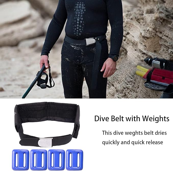 Vinyl Coated Diving Weights-4pcs 1.1-4.4 lbs Dive Weights with 4 Pocket Scuba Weight Belt with Quick Release Buckle,Used for Freediving, Spearfishing & Scuba Diving-Fit for Waist 32" to 52"