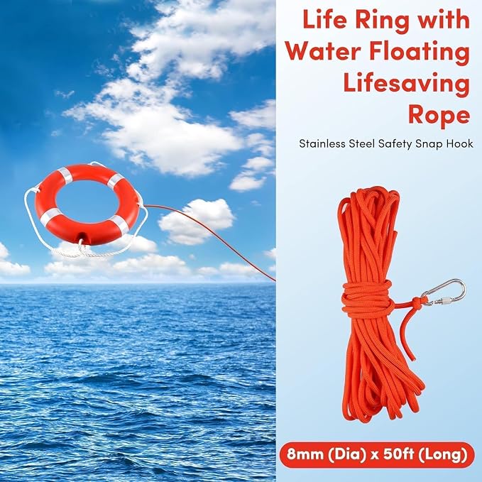 Life Ring for Boating Safety - 23" and 28" Boat Safety Throw Rings with Reflective Strip and Grab Lines