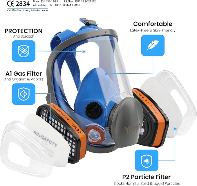 Reusable Respirator Mask with A1 & P2 Filters for Dust,Gas,Painting, Woodworking, Sanding, Construction,Clearning