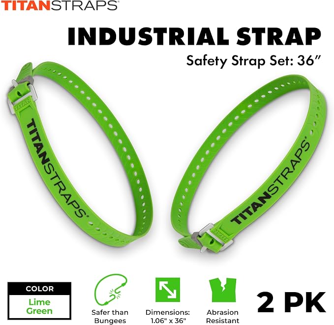 Titan Industrial Straps – Strong & Simple Tie-Downs for Construction (Welders, DIY Home) & 1st Responders – 3 Year Warranty, Batch Tested – 70 lb. Working Load, 36" Length, Lime Green, 2-Pack