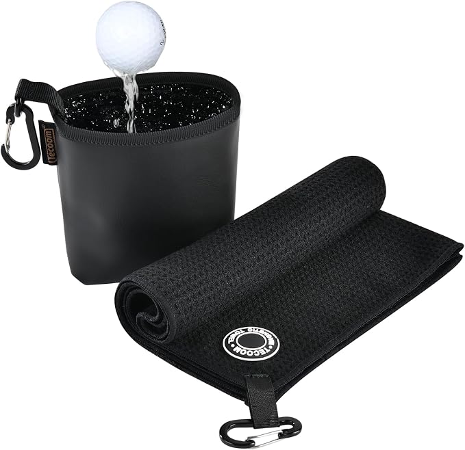 Tecoom Magnetic Golf Towel, Premium Ultra Absorbent Waffle Microfiber, Double-Stitched Edging, Strong Magnet for Golf Carts, Bags and Clubs, 18"x18" Portable Golf Accessories, Gift for Men Women