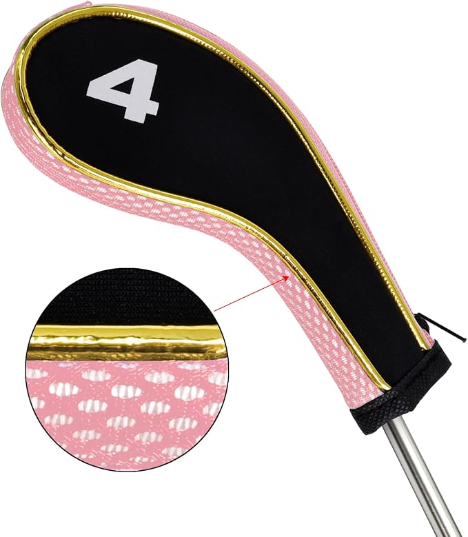Andux Gold Golf Iron Club Head Covers No. on Both Sides Long Neck with Zipper 12pcs/Set